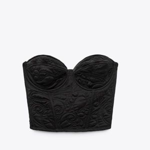 Zara Embroidered Satin Effect Bustier Top